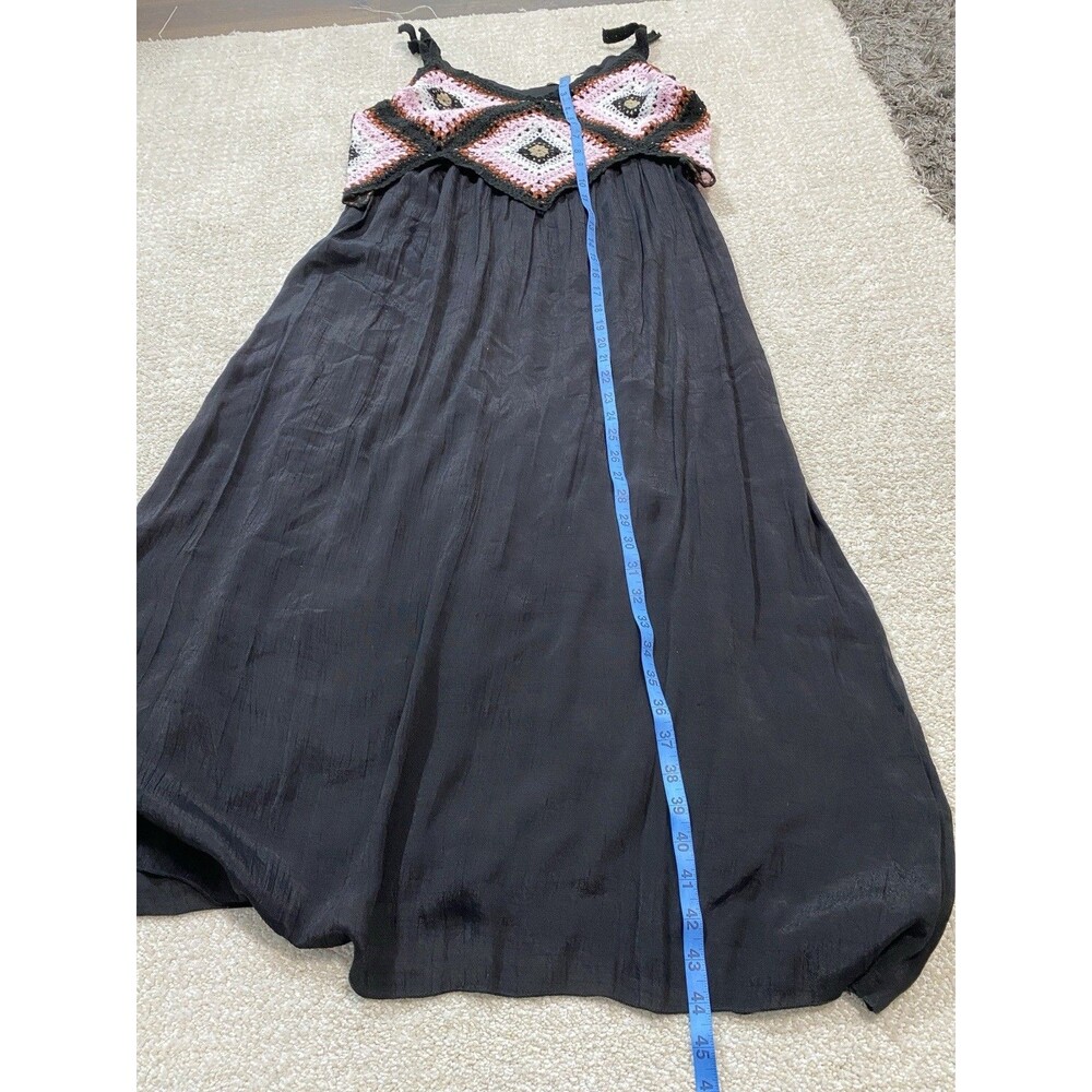 REBELLION Crochet Geometric Maxi Dress Sleeveless Black Pink Size M - Picture 12 of 15